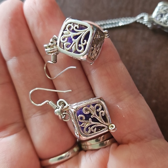 Essential Oil Sterling silver earrings pendant with chain. - Picture 2 of 4